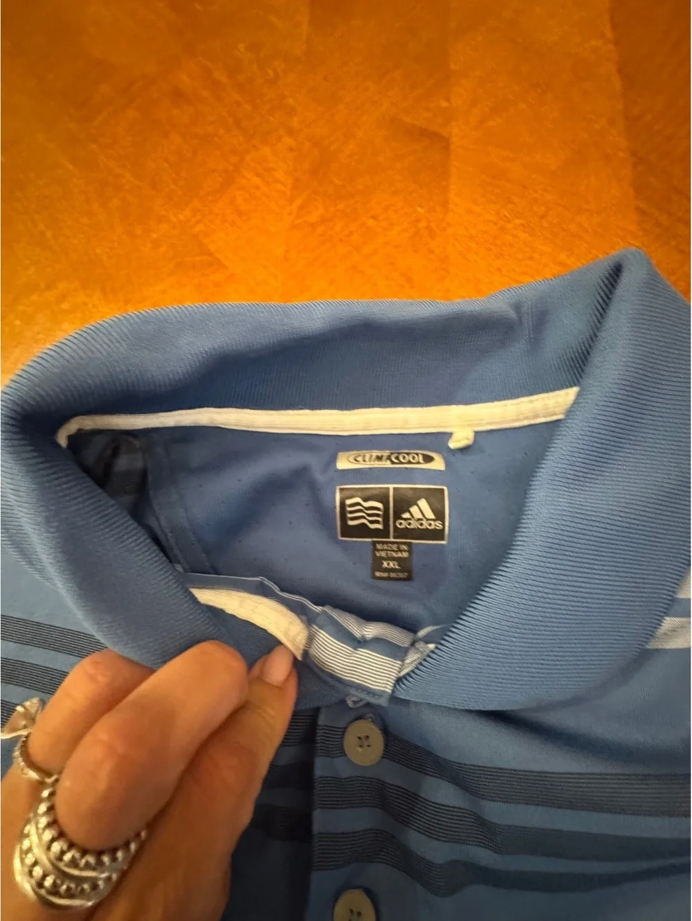 Adidas Slim Cool Blue Striped Polo Shirt XXL 647